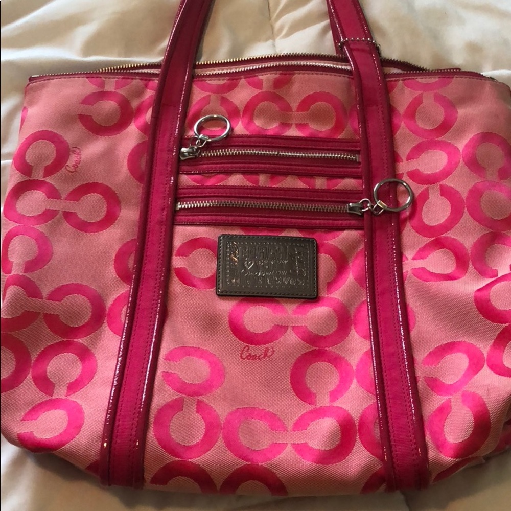 Hot pink coach tote bag